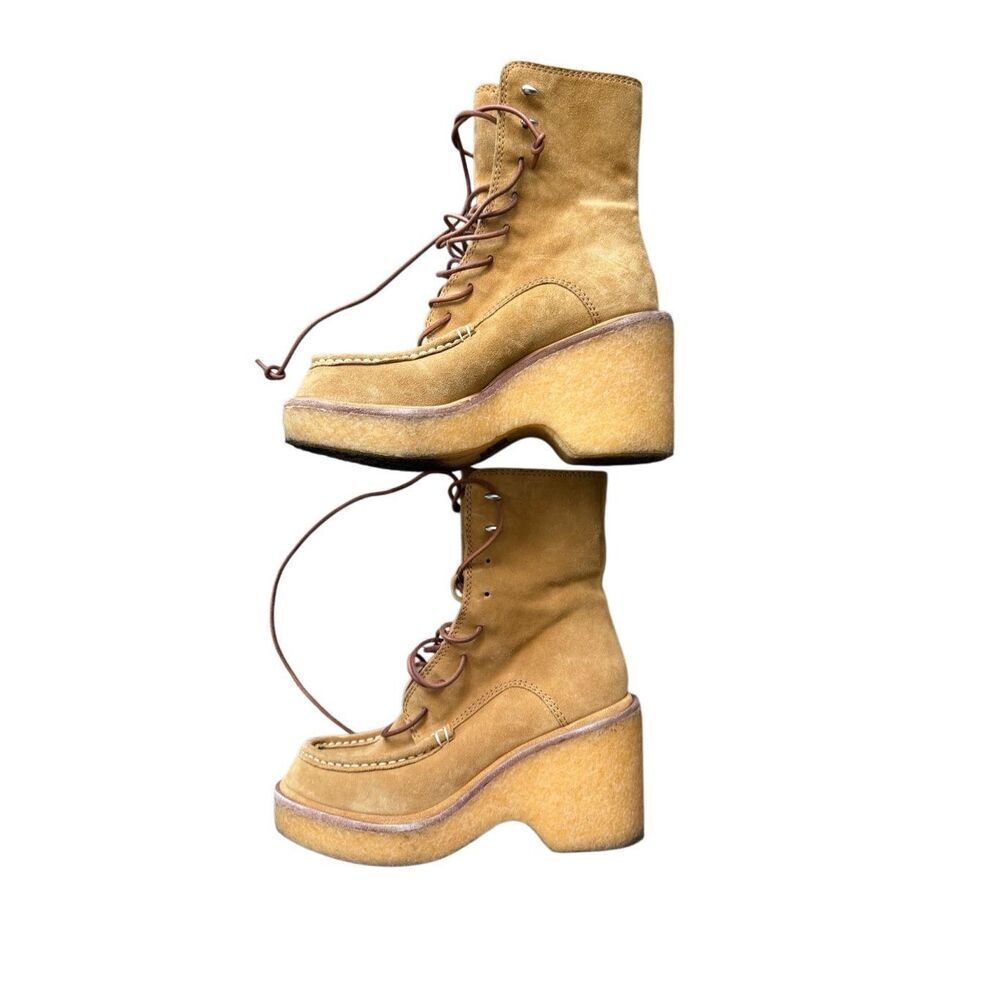 Rag & Bone Womens Bourbon Suede Scout Moc Toe Wedge Platform Booties Size 36.5